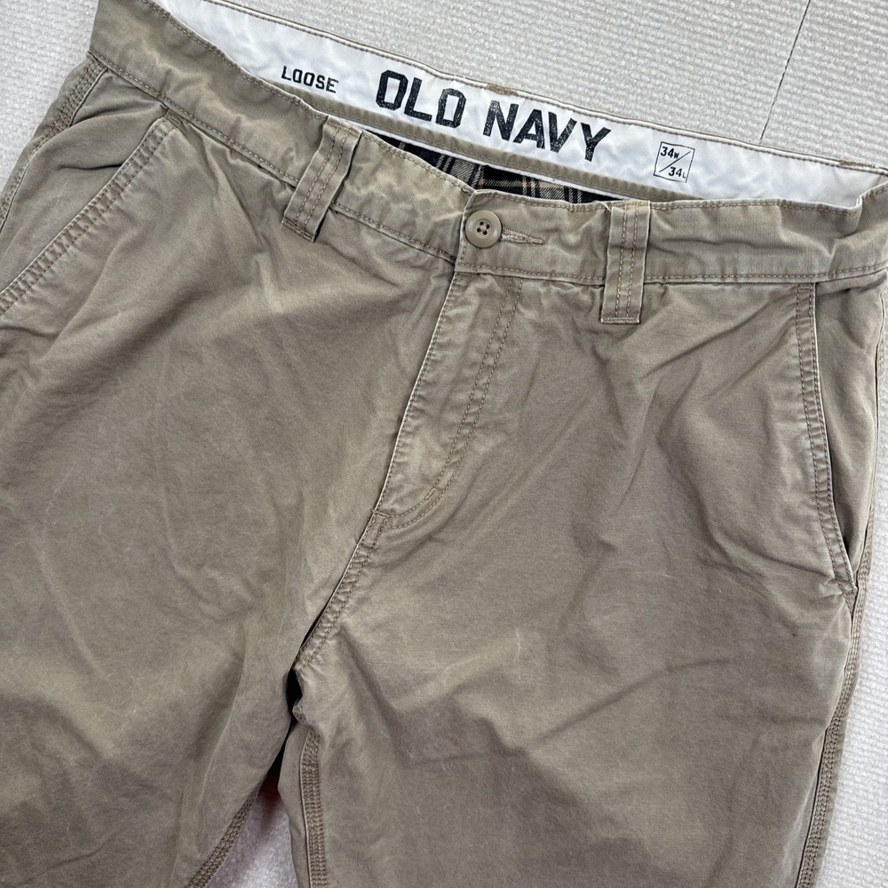 Old Navy Men Loose Fit Flannel Lined  Khaki Size 34x34 Fits 34x33 Chino Outdoor